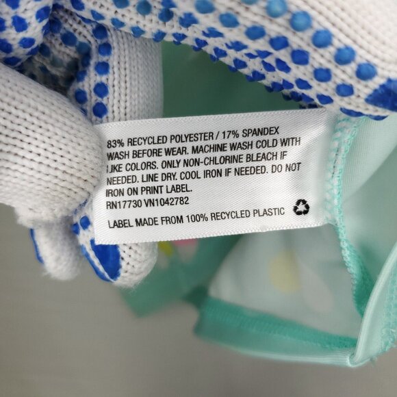 Cat & Jack Rash Guard Toddler Girls 4T Aqua Green Hearts UV\UPF Long Sleeve - Picture 3 of 5